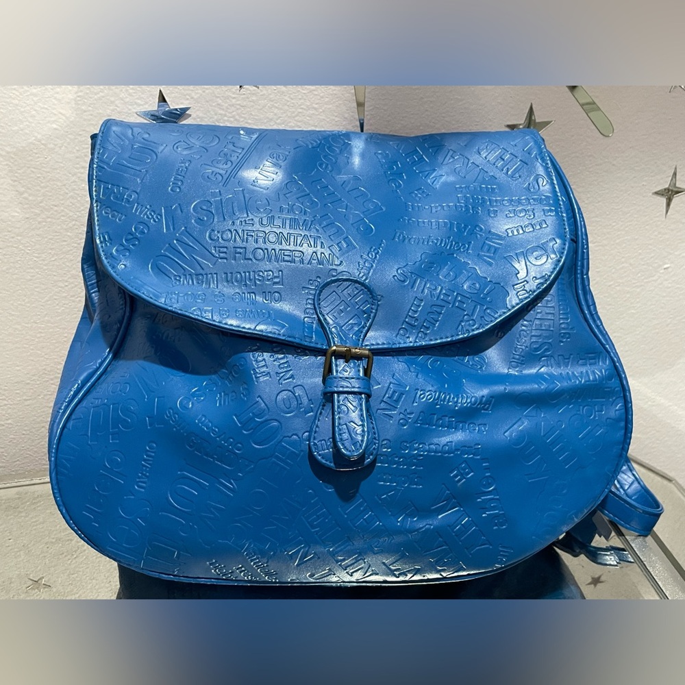 SM Co Vintage Blue Embossed Text Bag Purse
